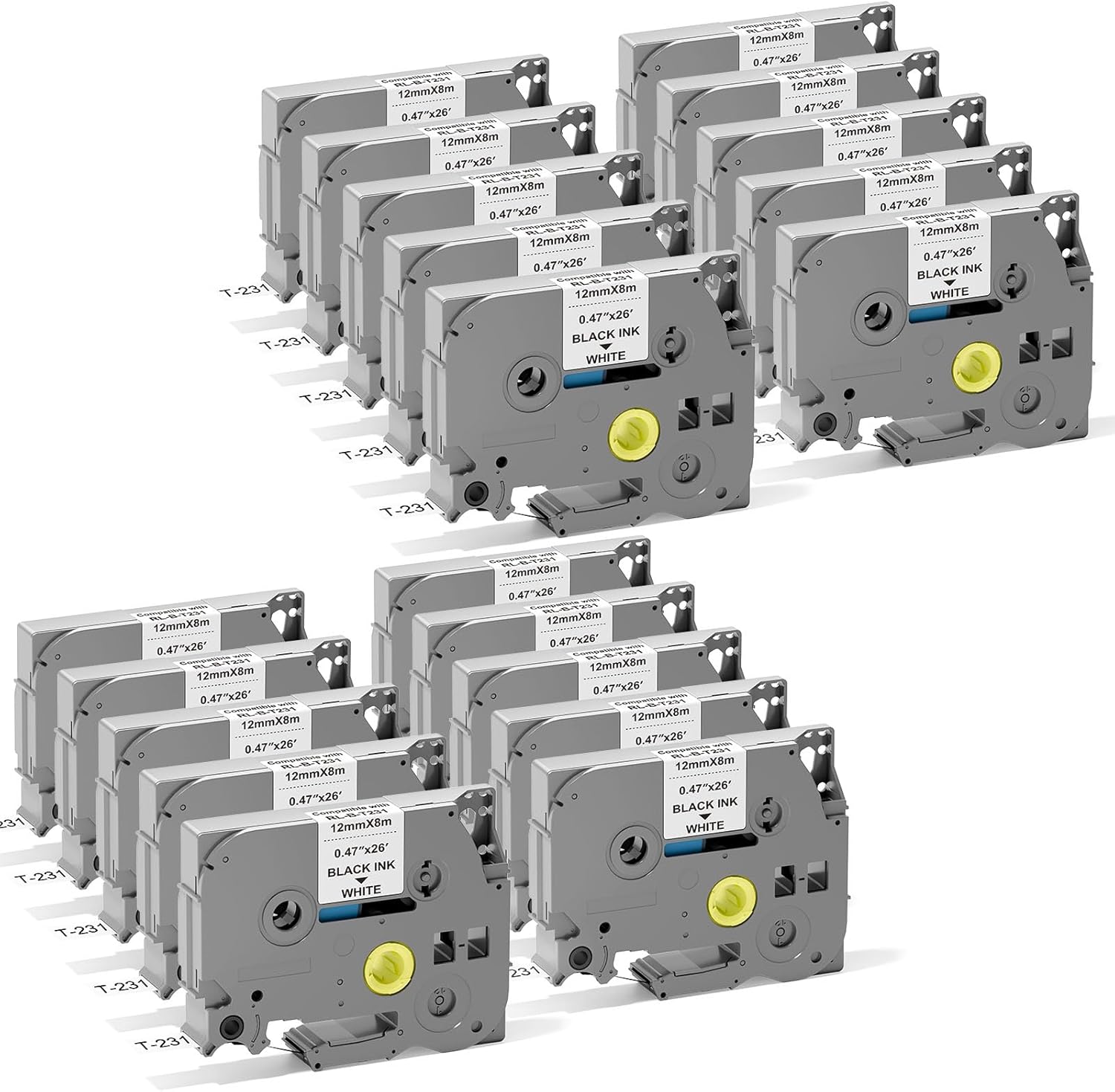 Replace for Brother Label Maker Tape TZe-231 12mm 0.47 Laminated White Tape Compatible with P-Touch TZ TZe 1/2" Black on White TZE231 for PT-D220 D210 H110 D200 D400 1280 D610BT P710BT Refills