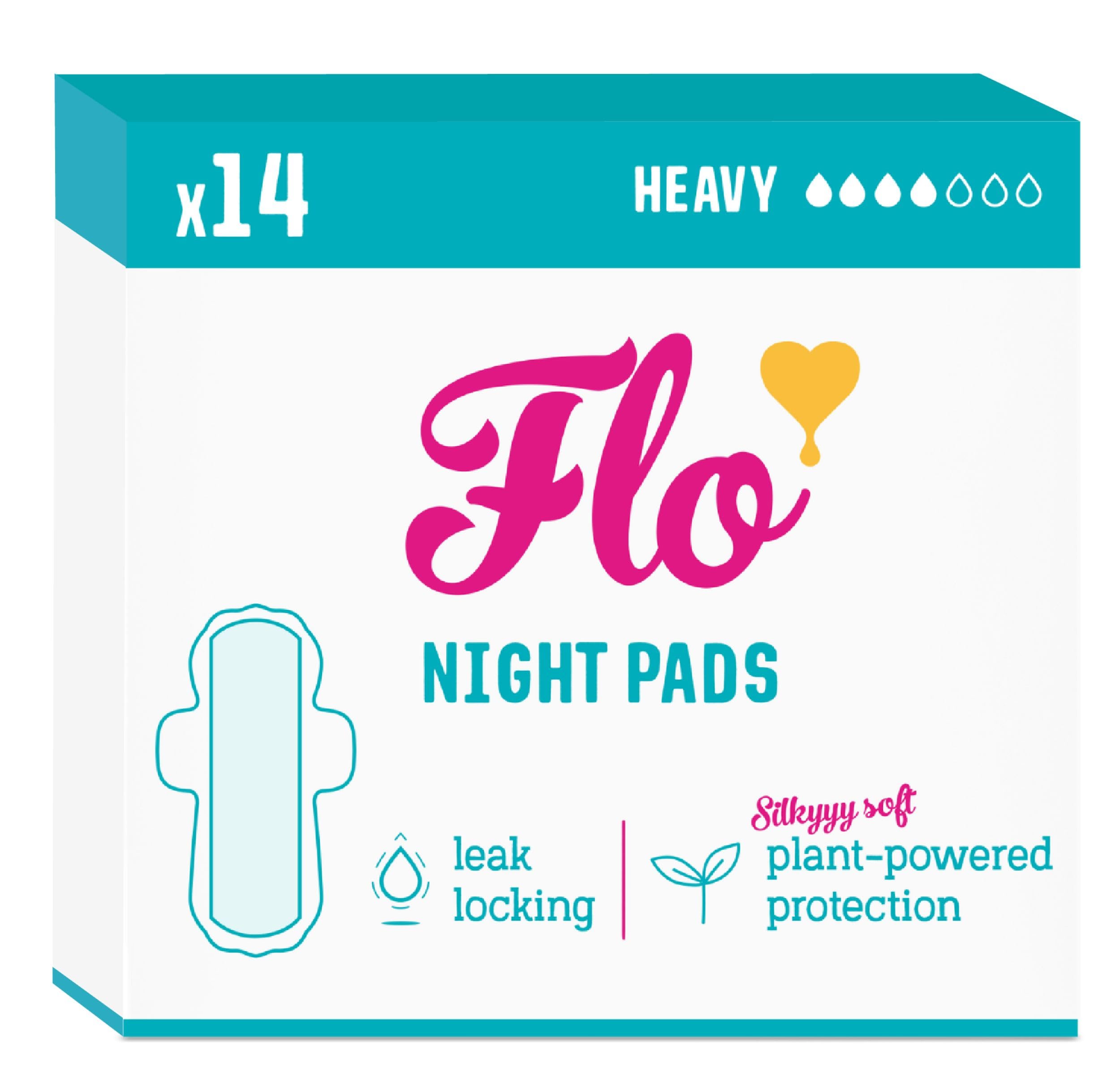 Night Menstrual Pads (14 Pack) - Organic Bamboo Period Pads for Women - Heavy Flow - Leak Locking - Winged, Ultra-Thin - Absorbent, Soft & Breathable - Plant Based – Vegan, Cruelty Free