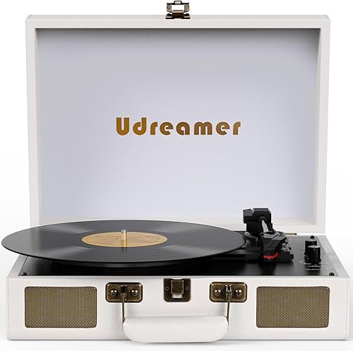 Maleta para reproductor de discos de vinilo con altavoces integrados, tocadiscos portátil con RCA, línea de entrada, Bluetooth y conector para