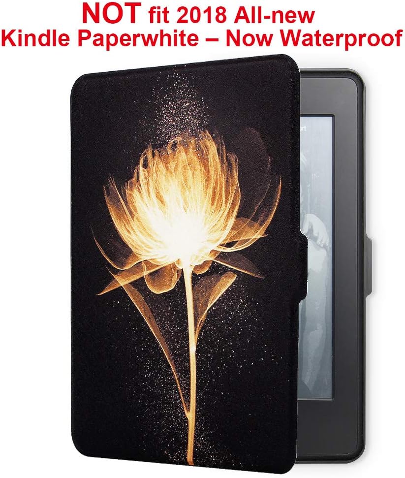 Young me martShell Case for Kindle Paperwhite with Hand Strap - The Thinnest and Lightest Leather Cover Auto Sleep/Wake for Kindle Paperwhite (not fit 2018 All-New Kindle Paperwhite) Golden Flower