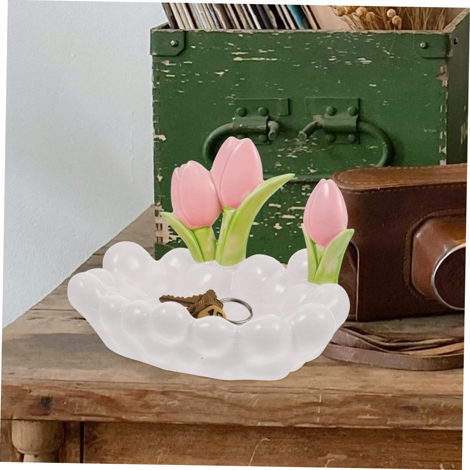 Keramik Schlüsselablage Tulpenform Weiß für Zuhause