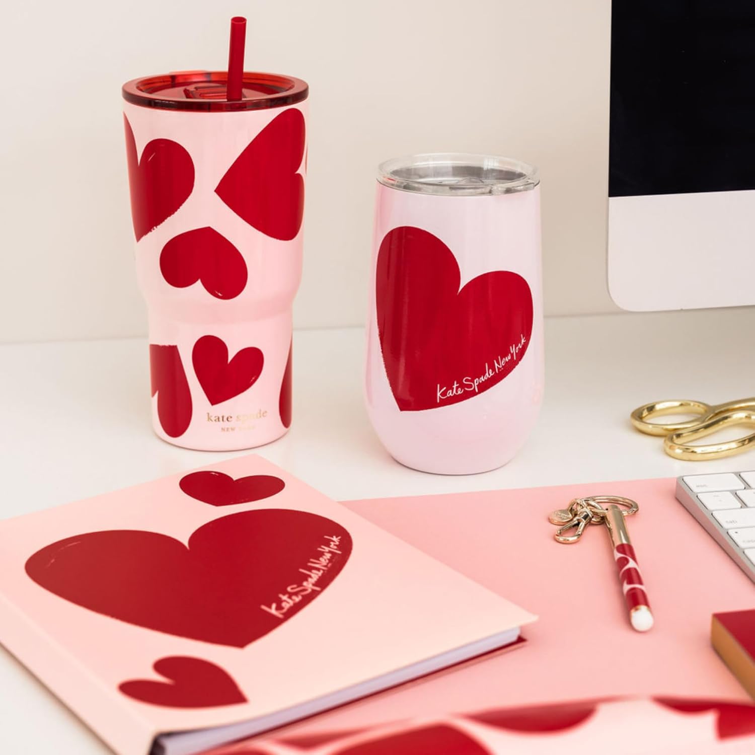 kate spade new york 20 Ounce Insulated Tumbler for Cold and Hot Drinks with Reusable Straw, Stainless Steel Travel Cup with Slide Top Lid (Sweet Hearts) - Image 5