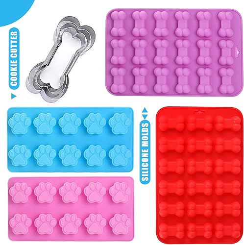 Miniatura 2 de Juego de 7 4 moldes de silicona reutilizables en forma de pata y hueso y 3 paquetes de cortador de galletas de hueso de acero inoxidable