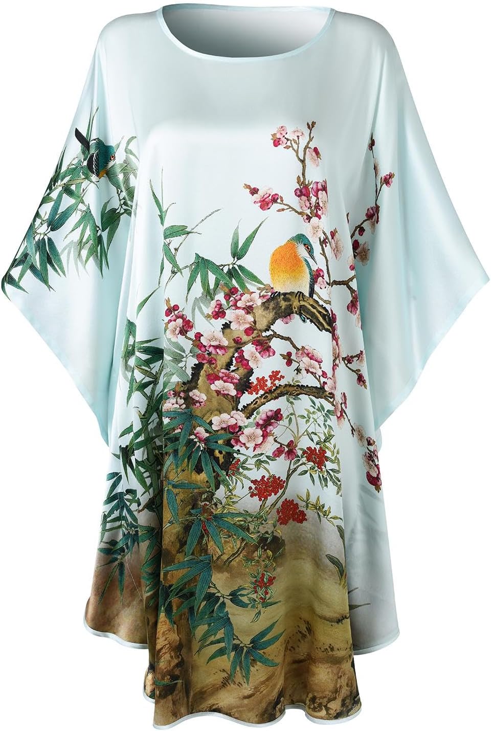 Women's Silk Short Robe Bathrobe Nightgown Pajamas 100% Mulberry Silk for Women - Classic Batwing Sleeves