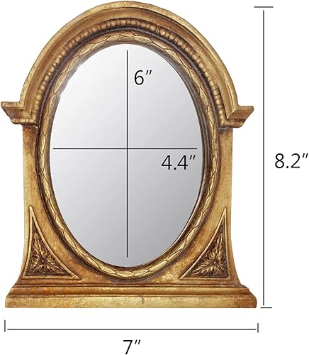 Miniatura 2 de Eaoundm Espejo de arco de 8.3 x 7.1 pulgadas, marco de resina antigua, espejos colgantes vintage, espejos de mesa, ovalados dorados