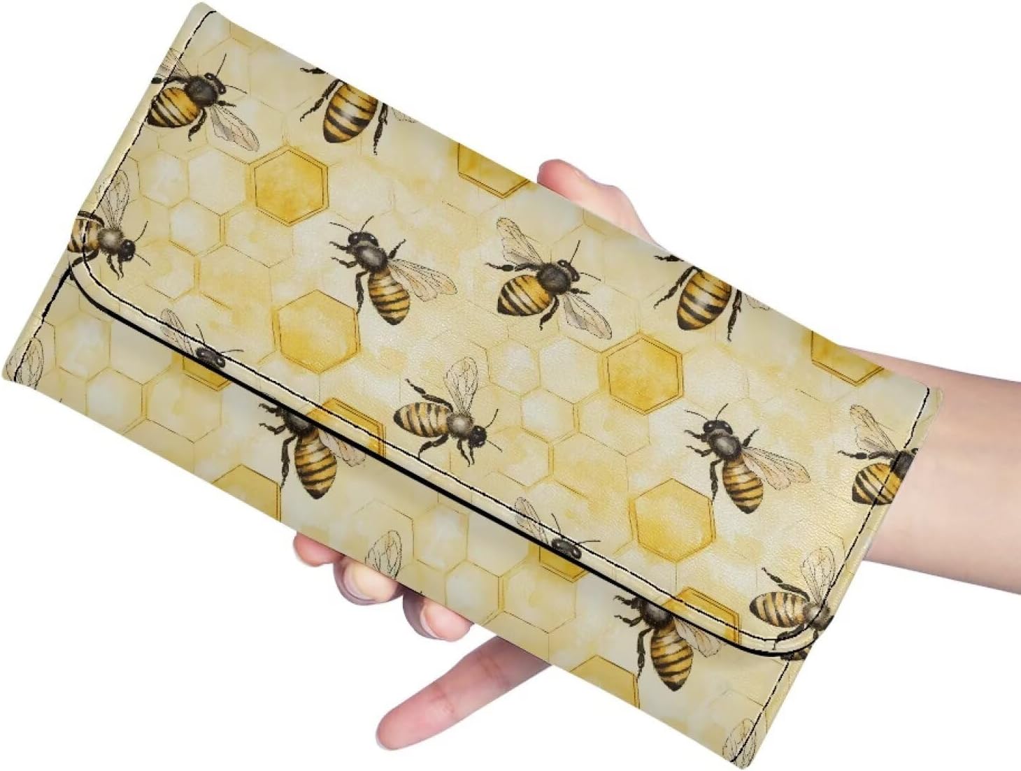 AFPANQZ Cute Bee Hive Honey Long Clutch for Ladies Girls Large Luxury Women's RFID Blocking Tri-fold Leather Wallet Zipper Travel Purse Big Capacity Phone Holder Coin Zip Pocket Multi Cards, Yellow - Image 5