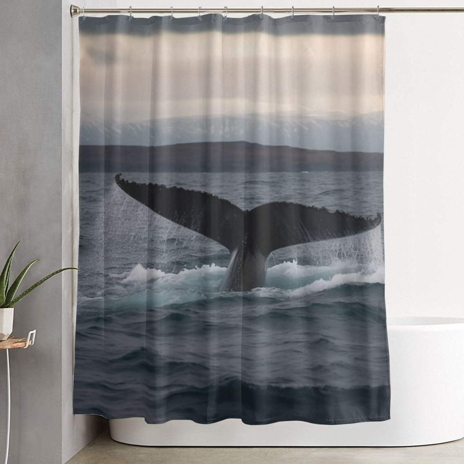 Rideau de douche épais et anti-moisissure avec crochets rideau de bain étanche motif baleine