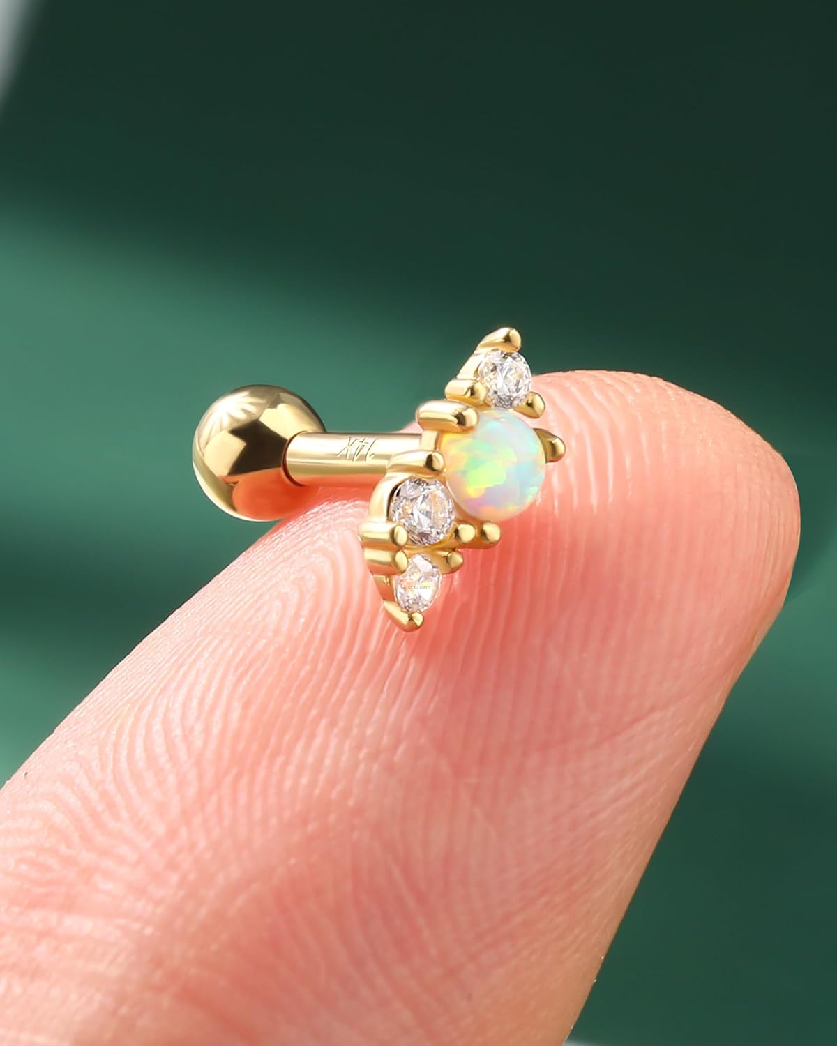 COCHARM 14K Solid Gold Helix Earring Stud 16g Yellow Gold Cartilage Tragus Piercing White Opal Climb Conch Jewelry 6mm 8mm, Real Gold Helix Piercing Jewelry for Women