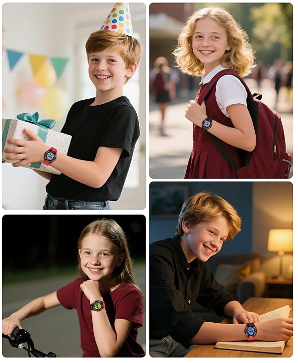 Viecaeio Kids Digital Watch for Boys Girls, Waterproof LED Colorful Lights Sports Watch Suitable for 5-17 Years Old Teenagers (with Gift Box) (Black with Ruby) by Viecaeio - Used condition - Image 8