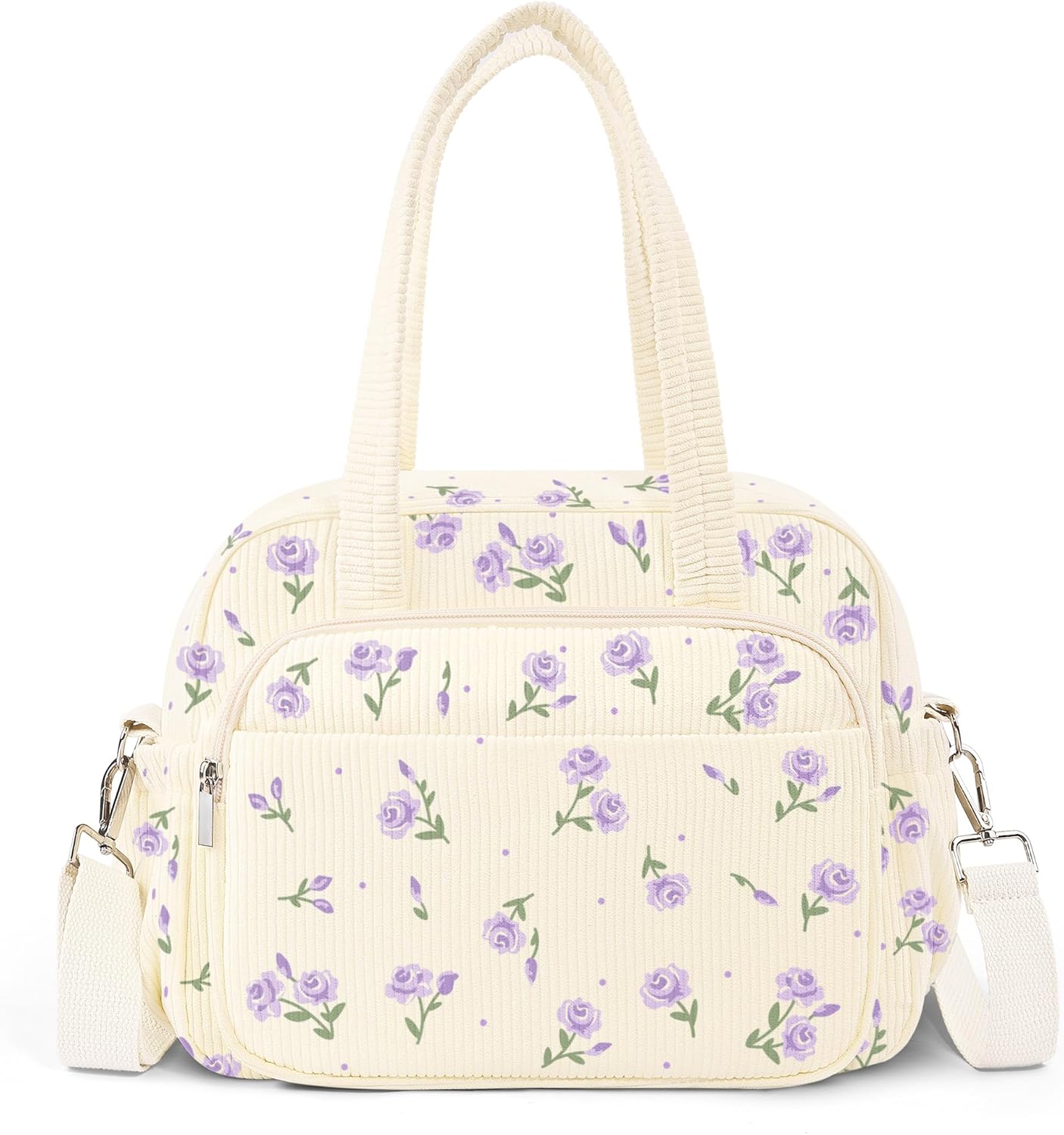 WOBAGMEN Lunch Box for Women,Insulated flower Corduroy Lunch Tote Cute Lunch bag with Shoulder Strap, Multiple Pockets, Adult Teacher Nurse Bento Lunch Box for Women for work Picnic