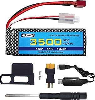 AMZZN 7.4V 3500mah 30C 2S Lipo Battery With T-Plug And USB Charging Cable for MJX H16 H16P H16E H16GT H16BM H16DR H16PL 14301 RC Car High-Speed Drift Model Toy Car Upgrade Battery (1PCS Battery+1 USB)
