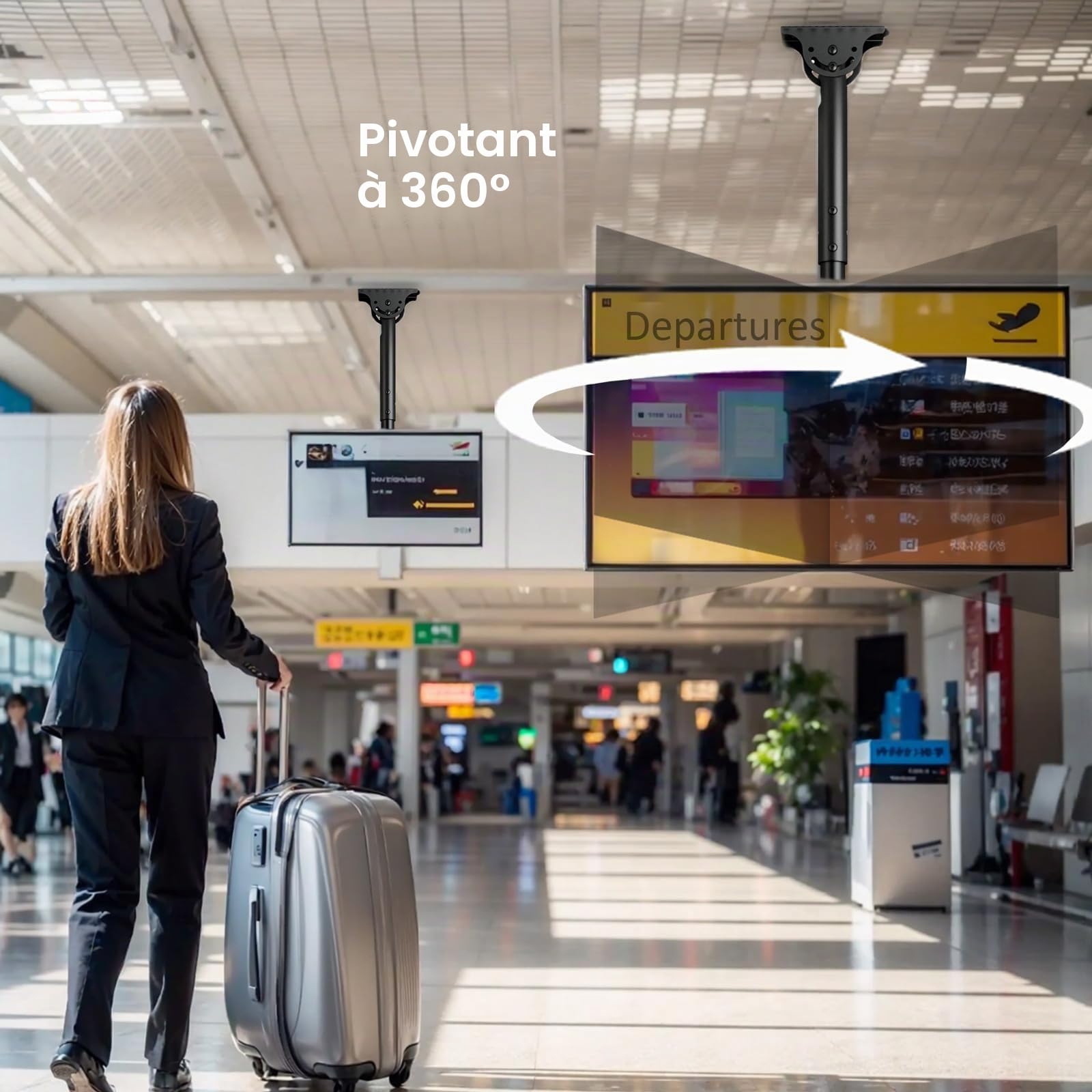 Support TV Plafond pour Téléviseurs LCD LED Plats/Incurvé de 26 à 65 Pouces, VESA jusqu'à 400×400mm Charge 45 kg, Inclinaison à 20° et Rotation à 360°, Support Mural TV