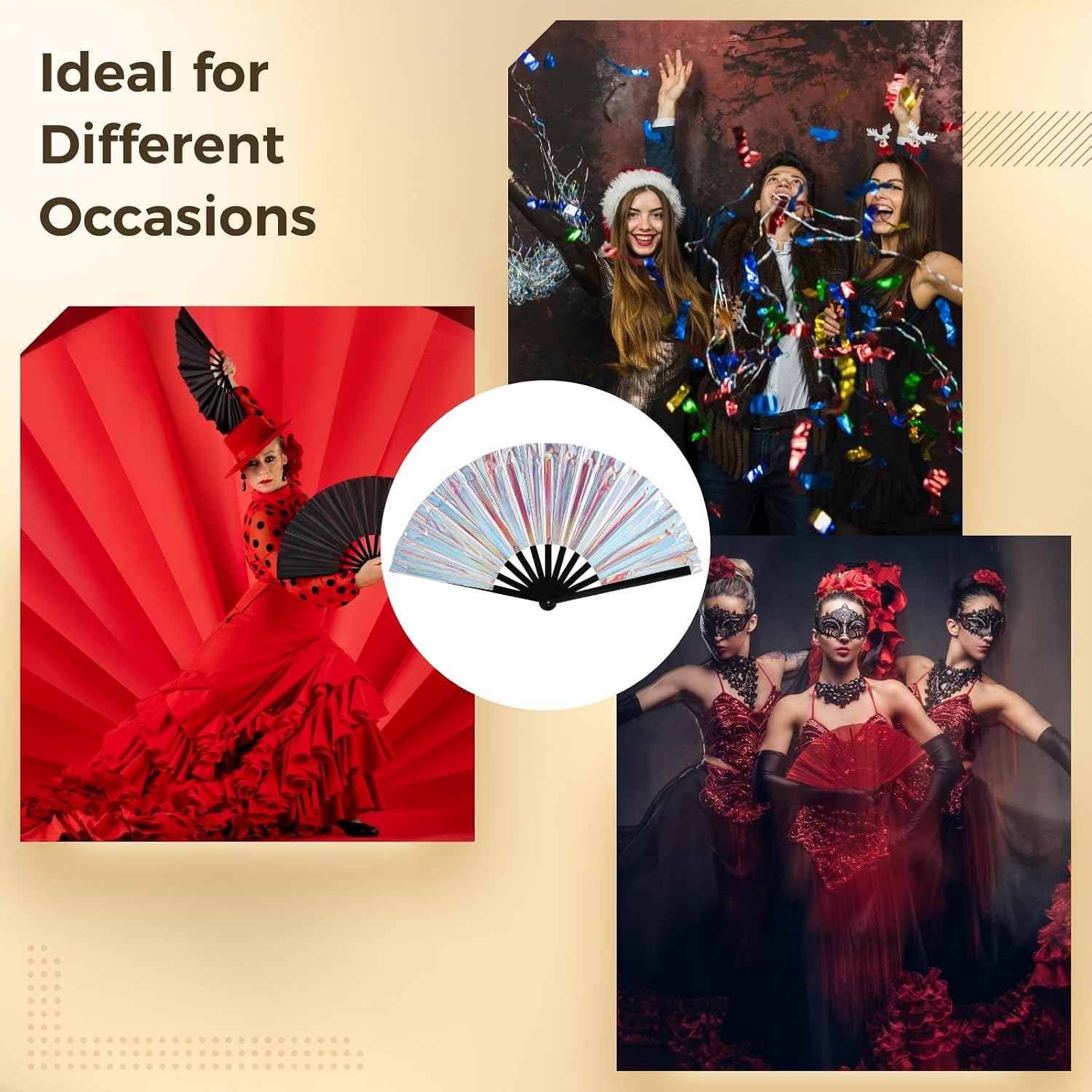 8 Pcs Folding Hand Fans, Foldable Rave Fans for Line Dancing, Reflective Rainbow PVC Fans, Boots on The Ground Fans, Click Portable Handheld Props, Ideal for Dance Performances