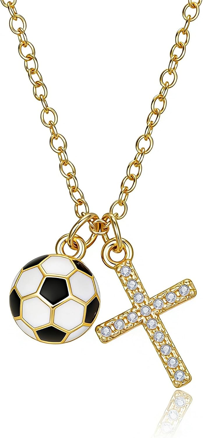 Soccer Volleyball Softball Basketball Necklace for Women Inspirational Cross Jewelry Gift for Team Player Lovers Sport Coach Pendant Jewelry Birthday Valentines Day Gifts