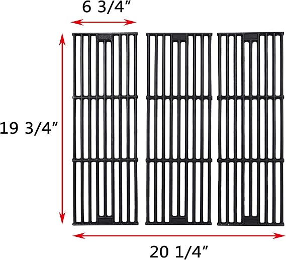GGC Grill Grates Replacement for Chargriller 3001, 5050, 3008, 3030, 3725, 4000, 5252, King Griller 3008, 5252 and Others, 3 PCS Cast Iron Cooking Grid Grates(19 3/4 x 6 3/4 Each)