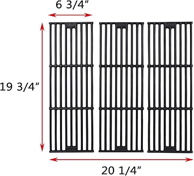 GGC Grill Grates Replacement for Chargriller 3001, 5050, 3008, 3030, 3725, 4000, 5252, King Griller 3008, 5252 and Others, 3 PCS Cast Iron Cooking Grid Grates(19 3/4 x 6 3/4 Each)