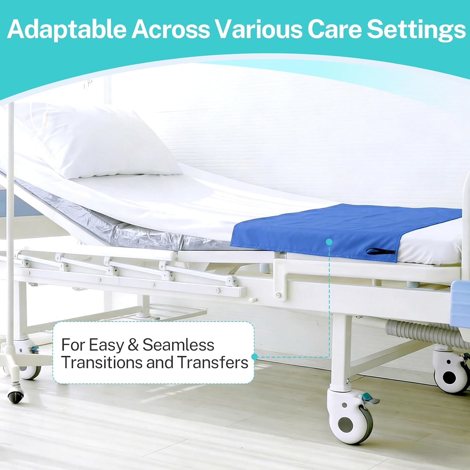 Tubular Slide Sheet with Fixing Strap for Patient Transfer, Low Friction Transfer Aid for Wheelchair to Car, Reusable Waterproof Draw Sheet for Bed Turning & Repositioning, 25.6" x 17.7"