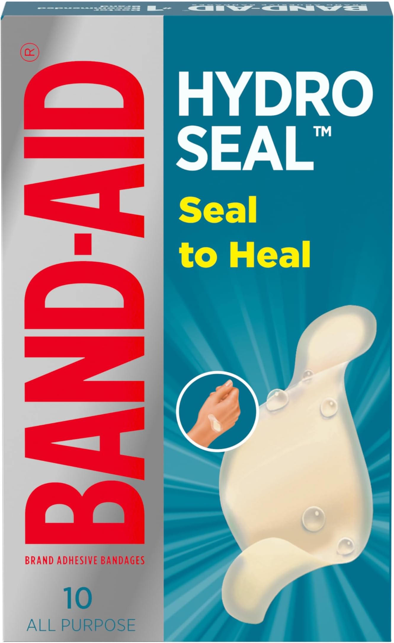 Band-Aid Brand Hydro Seal Waterproof All Purpose Adhesive Bandages for Wound Care or Blisters, 10 ct