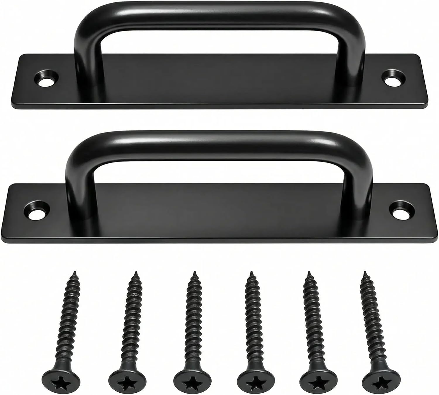 2PCS 5.8 Inches Barn Door Handle, Premium Aluminum Alloy Gate Handle, Sturdy Black Sliding Door Pull Handles for Kitchen, Cabinet, Bathroom, Closet, and Easy Install