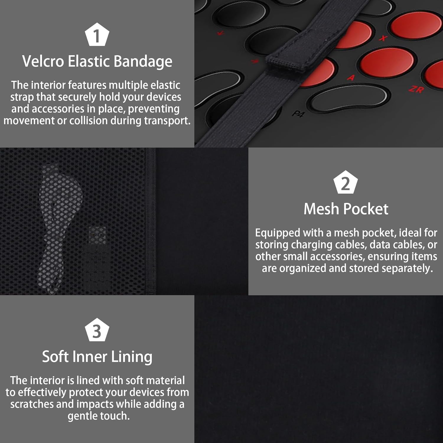 co2CREA Carrying Case Compatible with 8BitDo All-Button Arcade Controller (Black Case + Red Zipper)