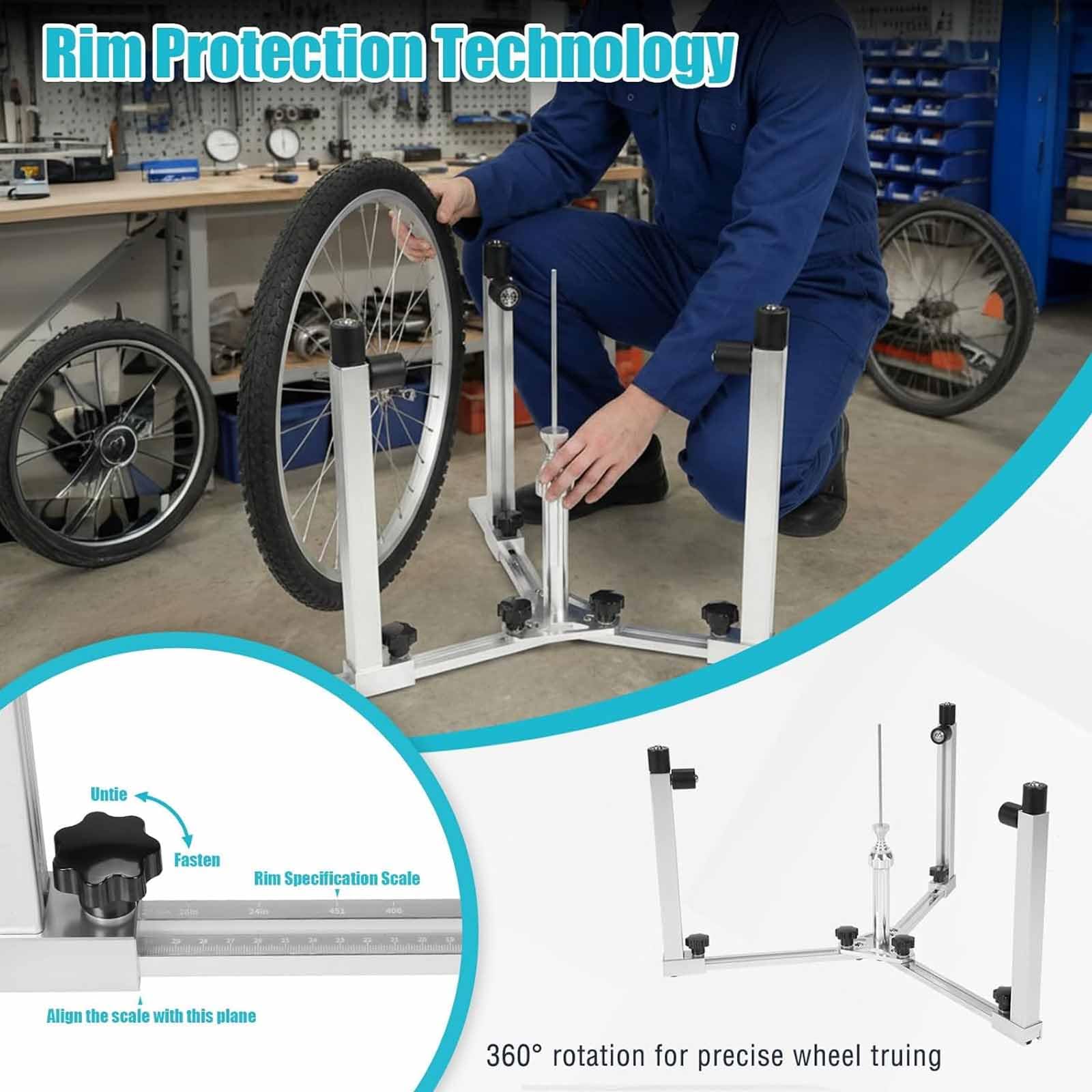 Support Pliable Pour Le Dévoilage Et Le Rayonnage De Roues Vélo (16-29 Et 700c) | Support Avec Échelle De Taille De Jante, Rotation À 360°, En Alliage Daluminium, Pour La Réparation