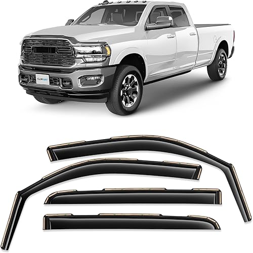 CLIM ART Protectores de lluvia increíblemente duraderos en el canal para Dodge RAM 2500 3500 2019-2026 Crew Cab, deflectores de ventana originales,