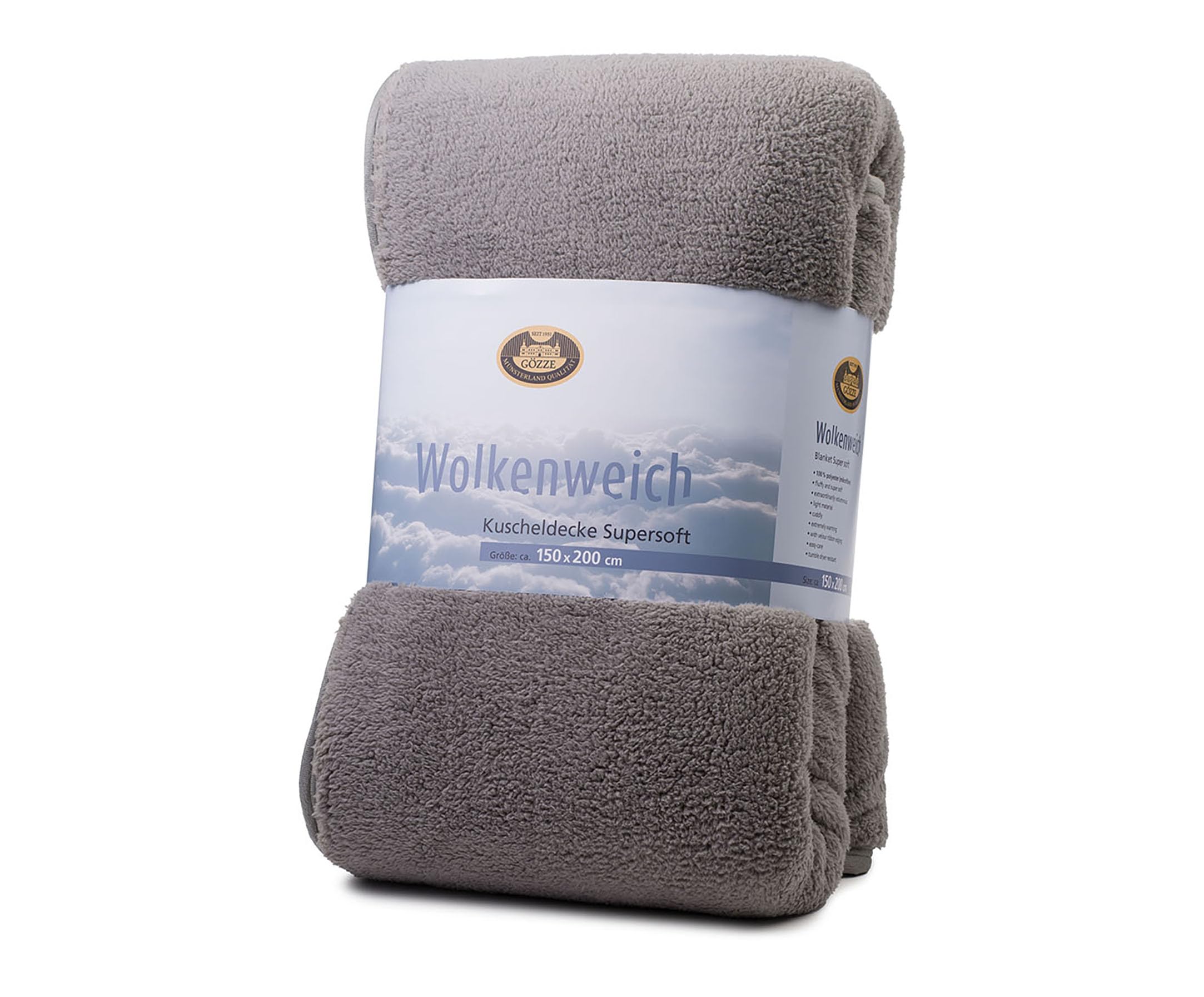 Gözze Kuscheldecke WOLKENWEICH mit Schaf Fellimitat, 150 x 200, Farbe silber