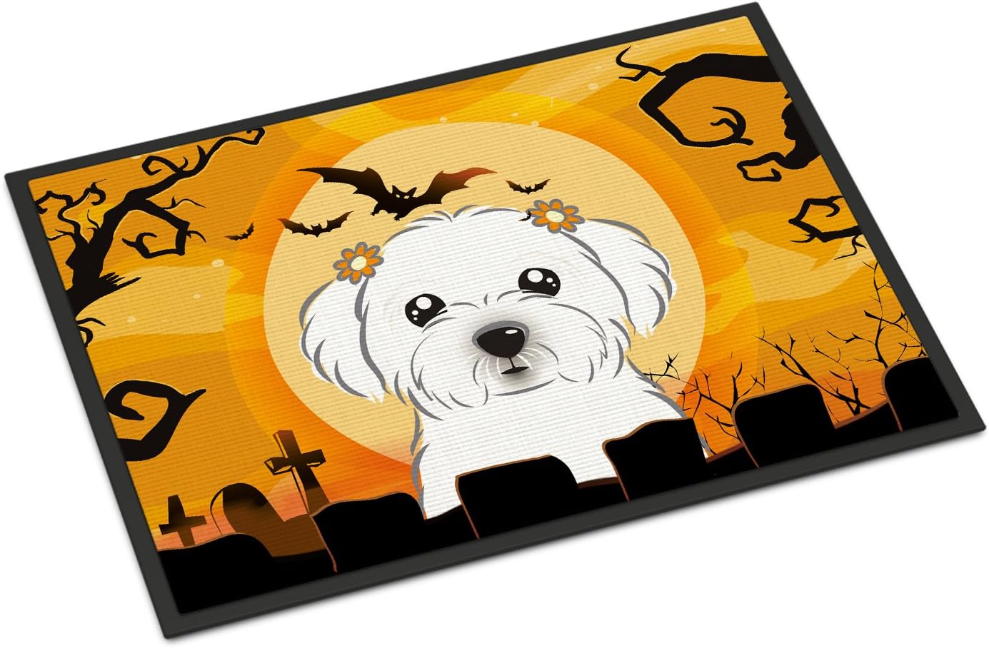 Caroline's Treasures BB1766MAT Halloween Maltese Doormat 18x27 Front Door Mat Indoor Outdoor Rugs for Entryway, Non Slip Washable Low Pile, 18H X 27W
