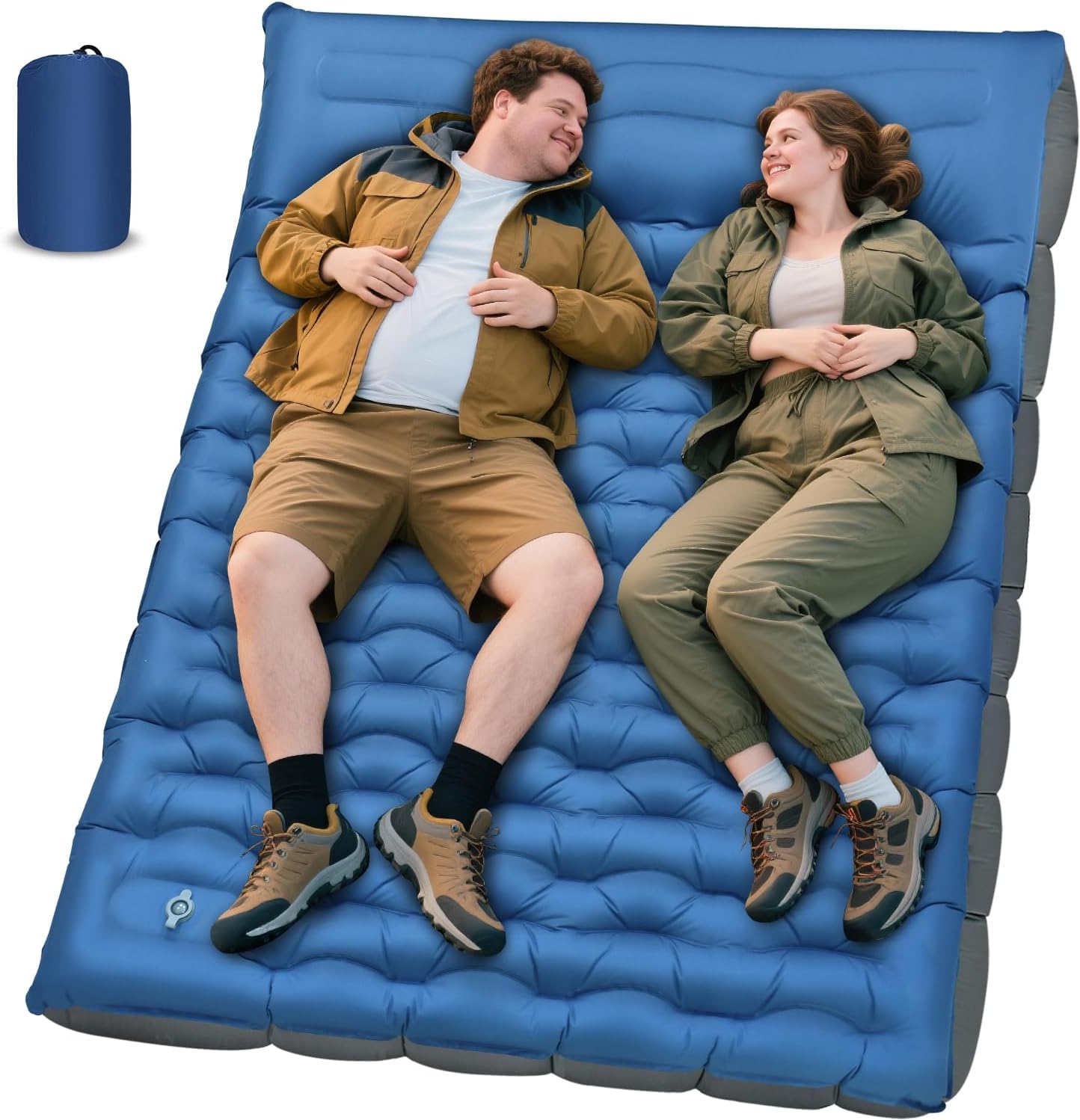 Double Sleeping Pad, 6" Extra Thick Portable Camping Sleeping Pad with Pillows & Built-in Foot Pump, Ultralight Camping Mat for Backpacking, Hiking, Traveling, Tent, Car Camp Gear