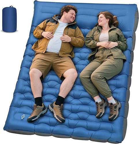 Almohadilla de dormir doble, 6 pulgadas, extra gruesa, portátil, con almohadas y bomba de pie integrada, alfombrilla de campamento ultraligera para