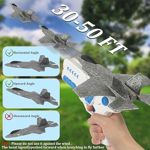Miniatura 2 de Paquete de 2 lanzadores de avión juguete de avión de catapulta de espuma F-35 de 88 pulgadas para niños 2 formas de jugar juguete exterior para