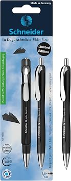 Schneider Limited Edition Slider Rave Black, XB Extra Broad Ballpoint Pen, Refillable + Retractable, 1.4 mm, Black Barrel, Blue Ink, Blister Pack of 1 Pen 73261