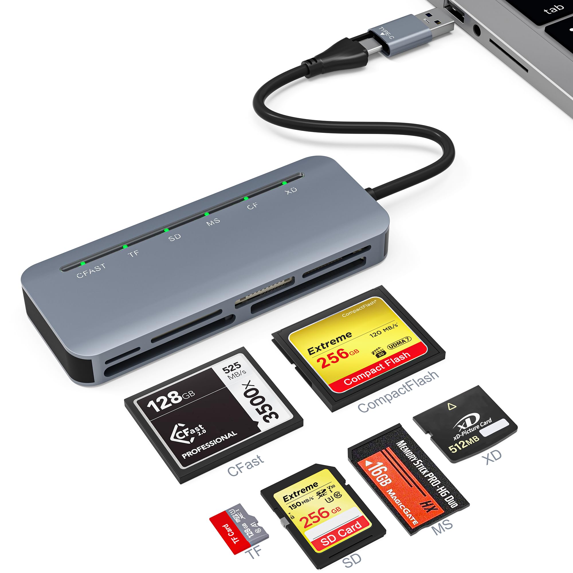 6-in-1 CFast 2.0 Card Reader – USB 3.0 5Gbps | Simultaneous Read for CFast/CF/SD/TF/MS/xD | Aluminum Alloy | Dual USB-C & USB-A | for iPhone 15/16/17, Android, MacBook, PC-picture-26
