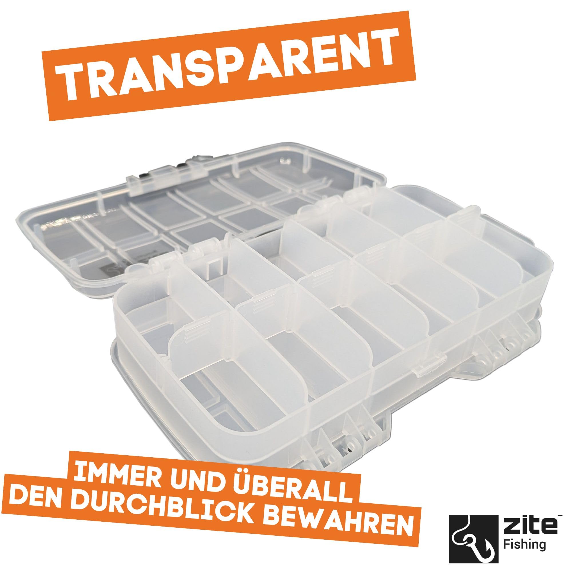 Zite Fishing doppelseitiges Köderbox Angeln Set 3 STK | Je 18 Fächer für Metallköder, Spoons &mehr | Mit stabilem Verschluss & transparentem Deckel | 23x13x6,1cm, Angelbox, Tackle Box angeln Angel Box