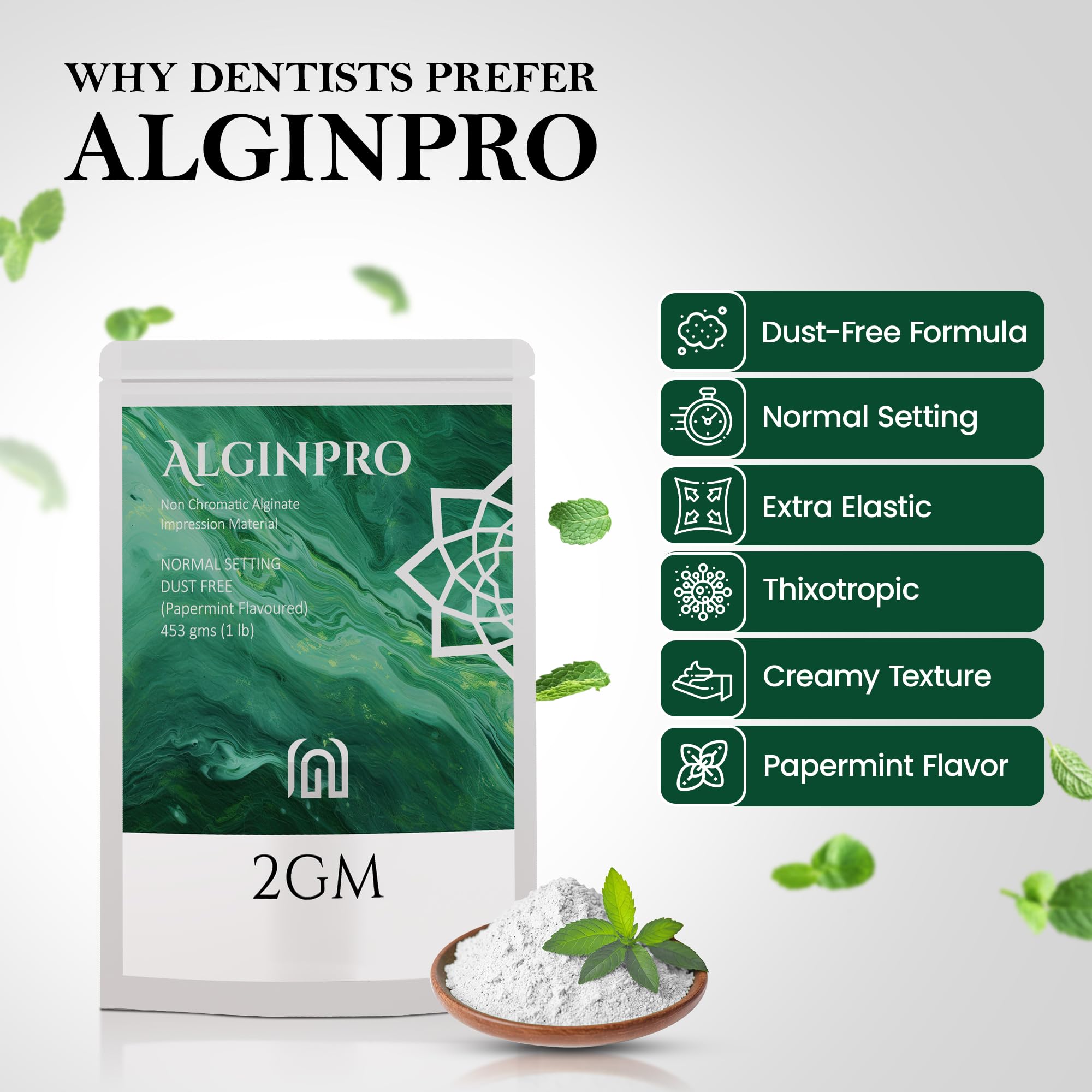 2GM AlginPro - Non-Chromatic Alginate - 453gms - Papermint Flavour 1