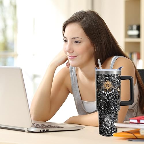 Miniatura 6 de Vaso de 40 onzas con asa y pajita, taza de acero inoxidable de camuflaje extra grande con aislamiento al vacío de doble pared, taza de viaje,