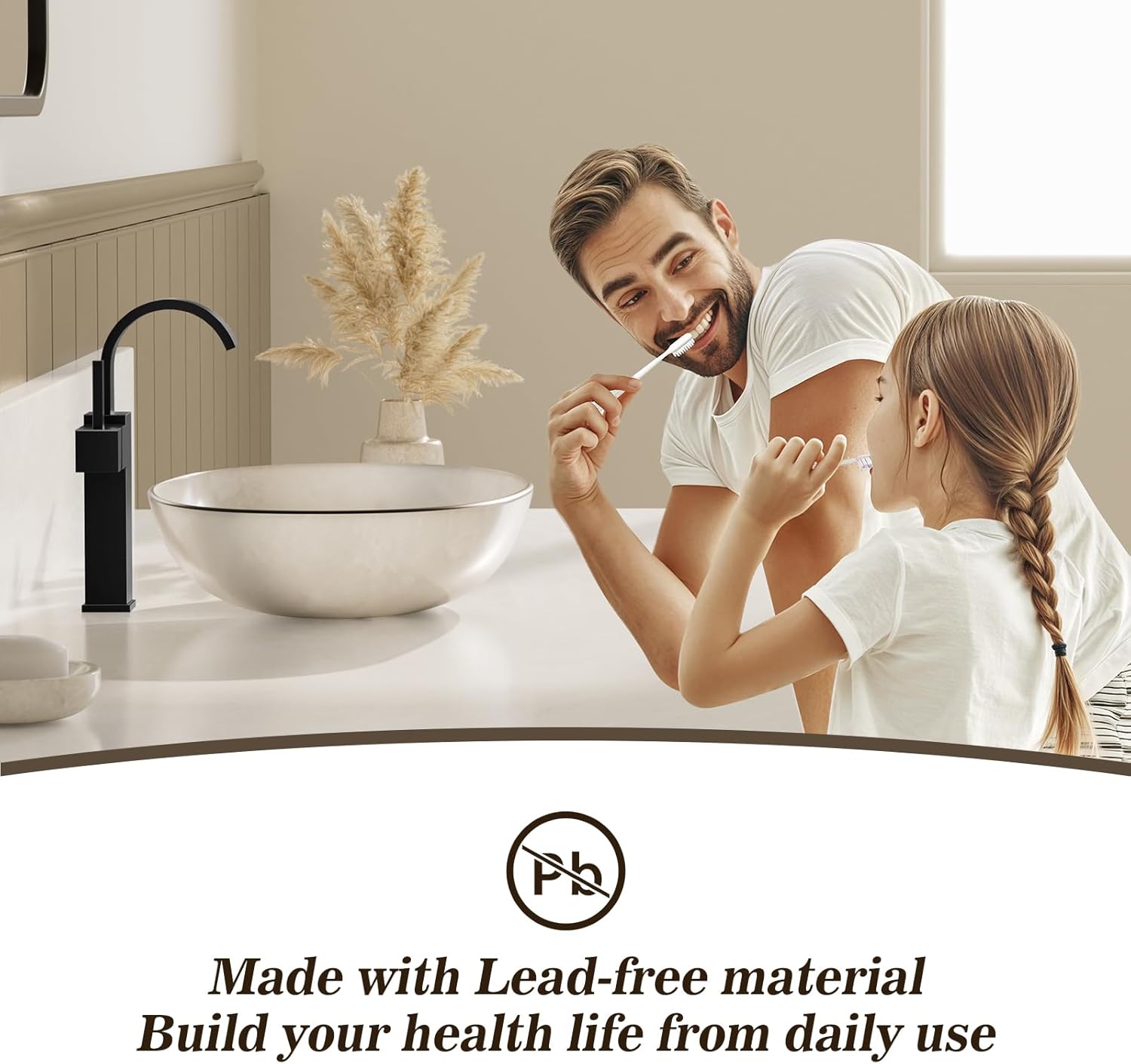 Phiestina Tall Vessel Sink Faucet Black,Waterfall Single Hole Bathroom Faucet Single Handle Above countertop Sink,with Metal Pop Up Drain Without Overflow and Water Supply Line, SGF005-V-MB