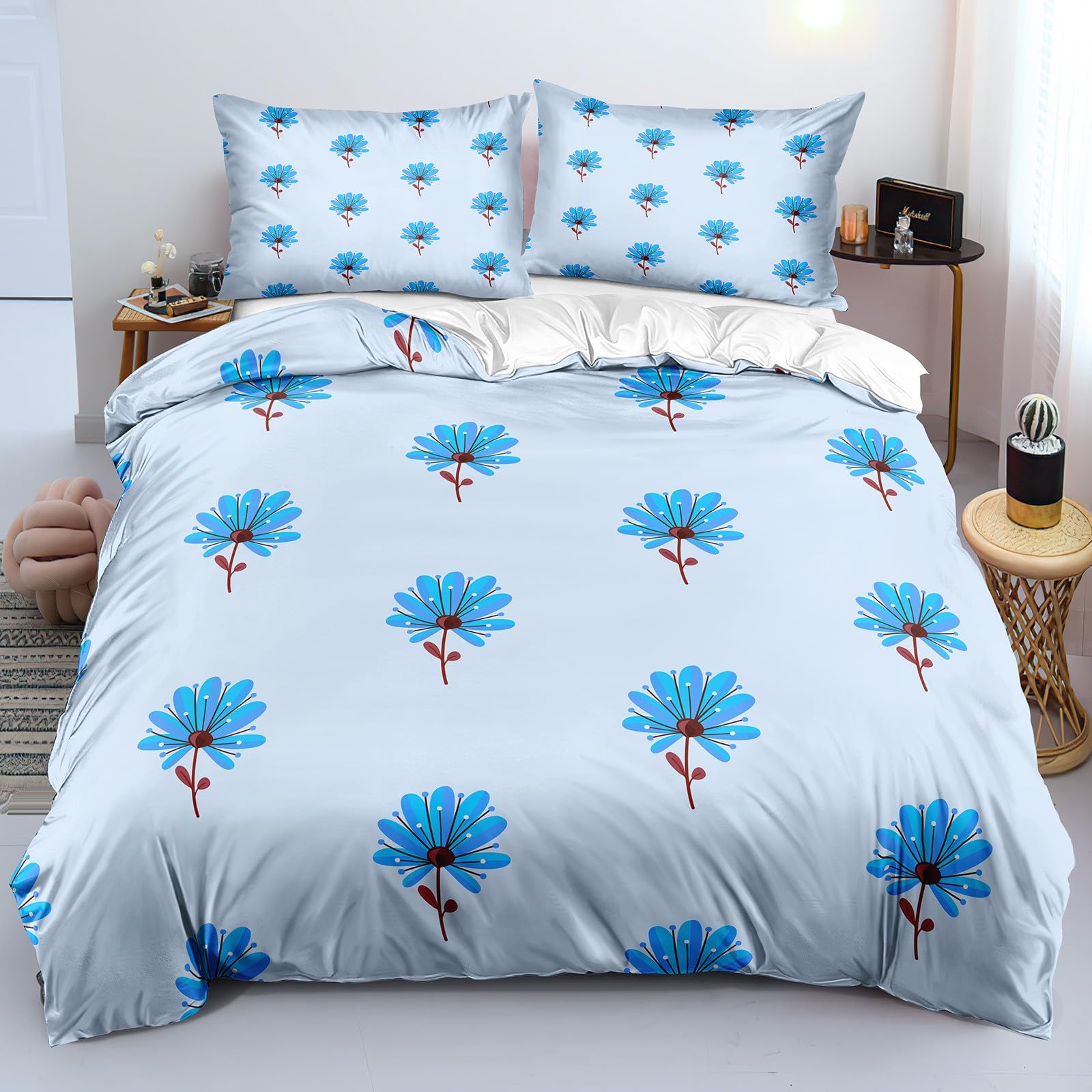 Housse de couette 150x200 réversible avec taies d'oreiller 65x65 en microfibre