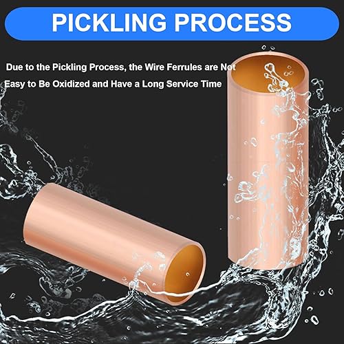 Miniatura 5 de Kit de 250 casquillos de alambre de 7 tamaños, conector de crimpado de cobre, no aislado, kit surtido de terminales eléctricos a tope con tubo