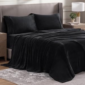 Super Soft Queen Size Flannel Sheet Set – Extra Plush Micro Plush Fleece Bed Sheets – All-Season Cozy & Warm Sheets – Pill-Resistant, Wrinkle-Resistant, Deep Pocket Sheets Set – Hypoallergenic - Black