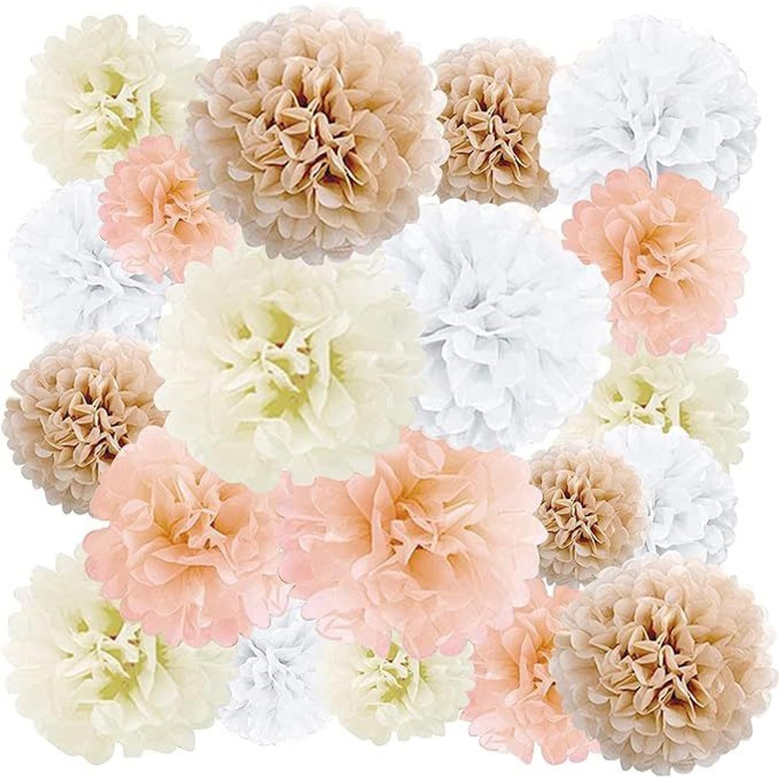 EPIQUEONE 20 Pieces Blush Pink, Dusty Rose, Mauve, Cream Tissue Paper Pom Poms - Ceiling and Party Decorations - Backdrop Flowers (White, Ivory, Peach, Champagne)