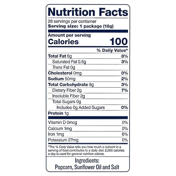 Skinny Pop Popcorn, 0.65 oz, 28-count