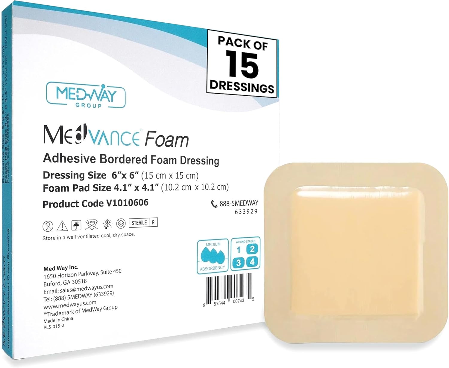 Medvance Hydrophilic Adhesive Wound Care Dressings - Waterproof Pressure Sore Care - Easy Apply Dressing for Wound Care - Wound Dressings for Burns (6"x6" Bandage, 4.1" x4.1' Wound Pad) (Box of 15)
