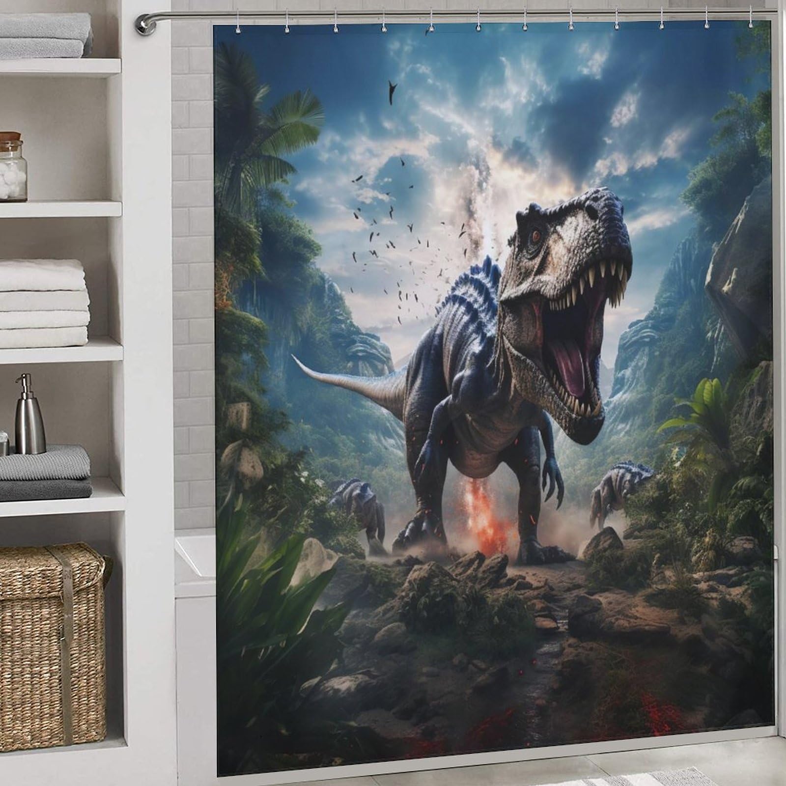 Rideau de douche dinosaure en polyester résistant pour la maison