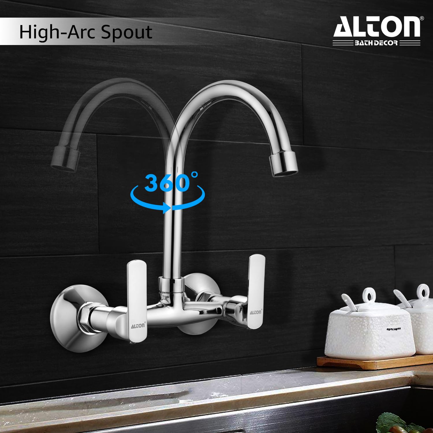 ALTON FAM3370 Brass Sink Mixer with Swinging Spout, Silver, Chrome Finish 2
