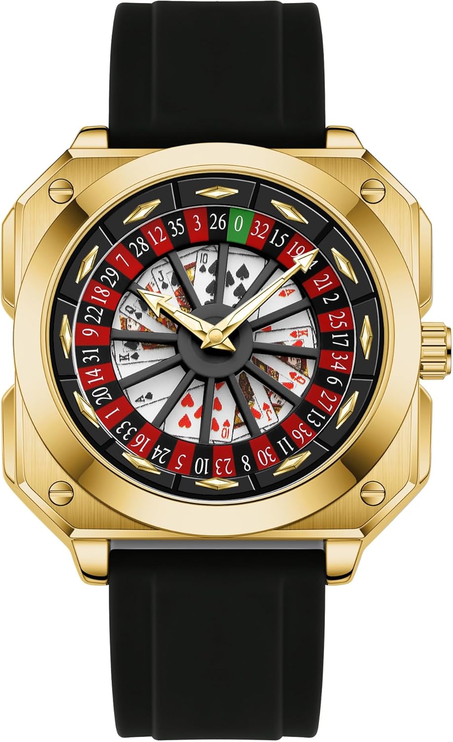 MASTOP Roulette Wheel Men‘s Watches Gambling Rotating Dial Poker Square Silicone Rubber Strap Unique Watch Creative Eye Catching Cool Mens Business Watches