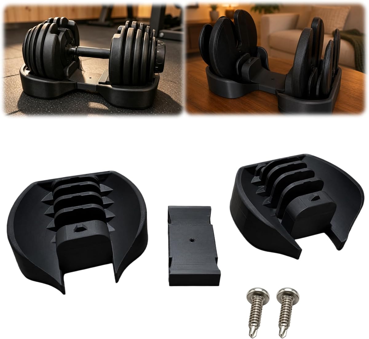Base de soporte para mancuernas compatible con mancuernas BOWFLEX SelectTech 552, bandeja de repuesto de tres piezas para gimnasio en casa