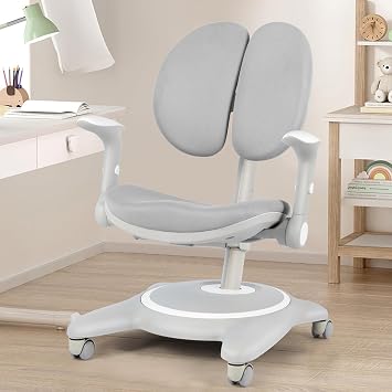 Height Adjustable Kids Desk Chair w/Armrest, Footrest & Sit-Locking Wheels
