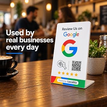 ビジネス用Googleレビュータップスタンド – NFC&QRコードレビューカード、タップまたはスキャンしてインスタントGoogleレビュー3スタンド