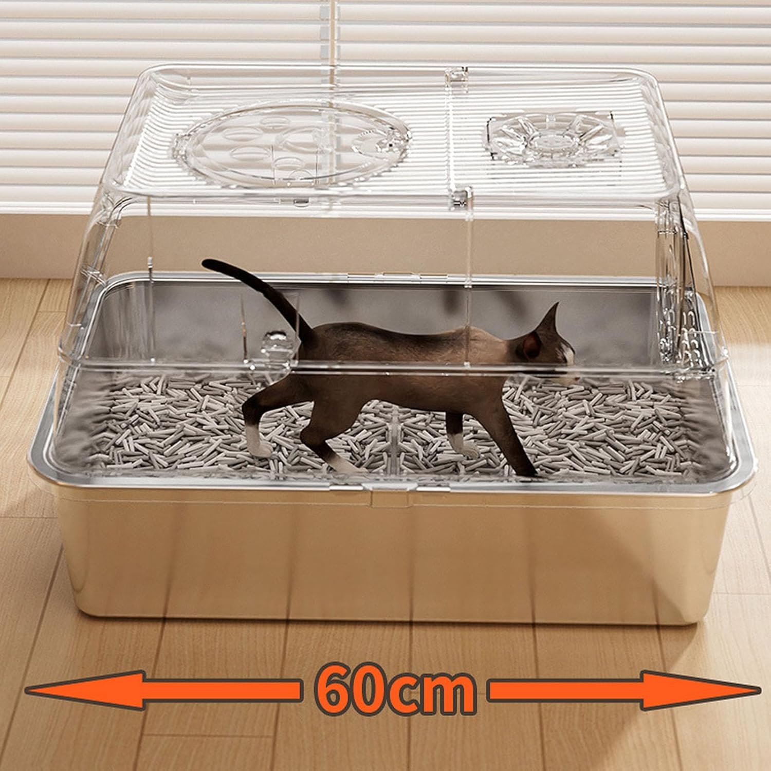 Extra Large Stainless Steel Enclosed Cat Litter Box, Anti Splashing Top Entry Metal Tray, Stainless Steel Cat Litter Box with High Sides, Flip Top Cover Design